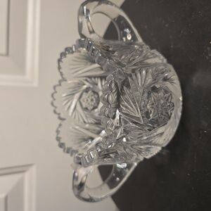 Antique c.1910 Heisey Elegant Pinwheel Fan Design Crystal Sugar Bowl W/ Handles